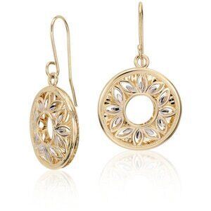 BLUE NILE 14K Yellow White Gold Drop Earrings Filigree Floral